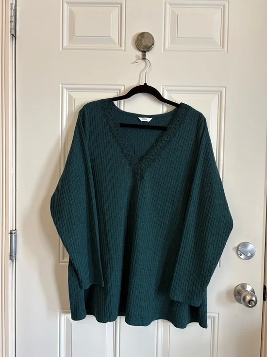 Penningtons Deep Teal V-Neck Ribbed Sweater - Picture 1 of 3